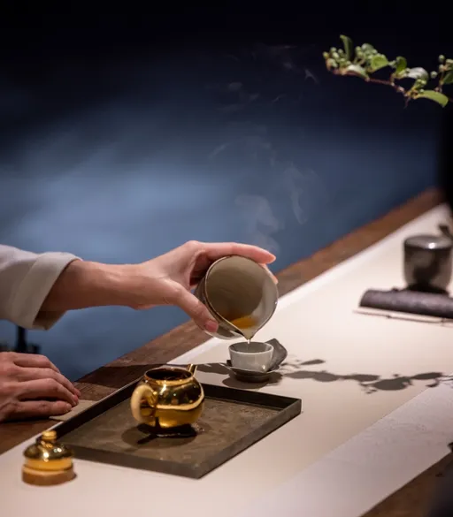 pouring tea into a tea cup at a tea ceremony